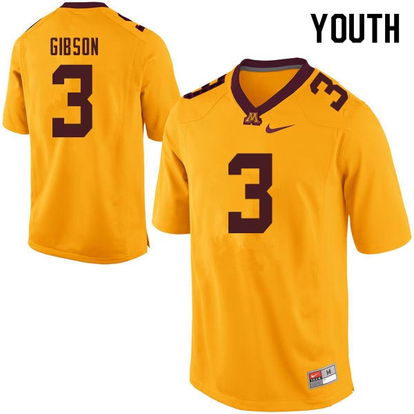 Youth #3 Jerry Gibson Minnesota Golden Gophers College Football Jerseys Sale-Gold